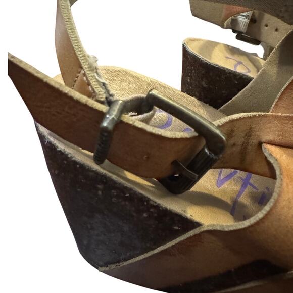 Blowfish Malibu Women's Tan Leather Strappy Platform Wedge Heel Sandal 7.5 - Picture 5 of 6